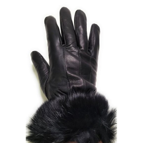 NWT Women's Genuine Leather Gloves with Faux Fur Cuff - Picture 5 of 5
